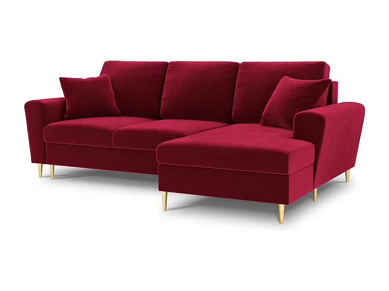 Cosmopolitan Design - Canapé d'angle droit convertible avec coffre de rangement "Kyoto" 4 places en velours rouge - 241x145x88cm