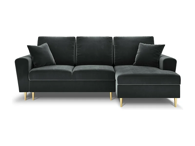 Cosmopolitan Design - 4-Sitzer ausklappbares Ecksofa rechts mit Container "Kyoto" aus Samt dunkelgrau - 241x145x88cm