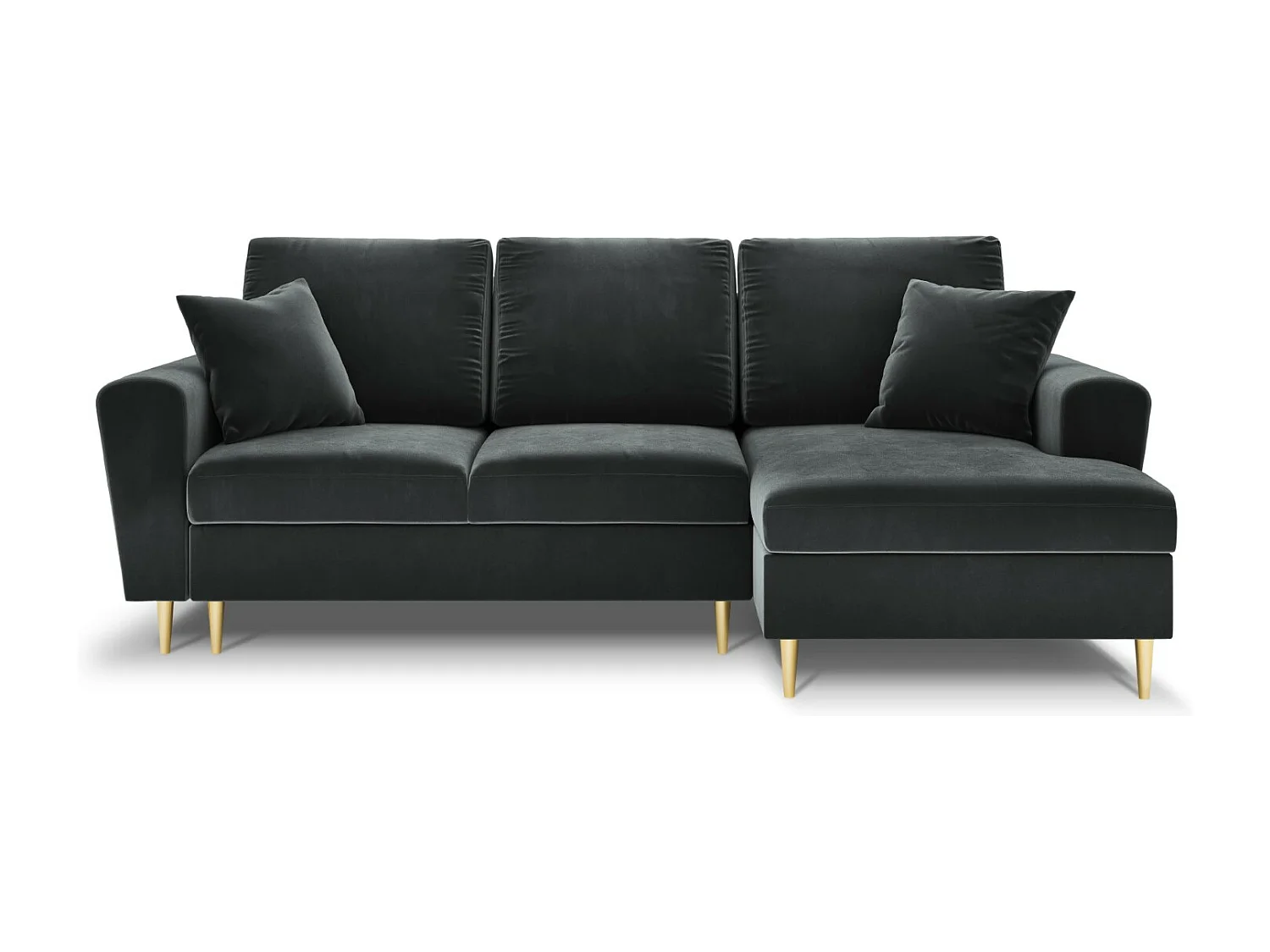 Cosmopolitan Design - 4-Sitzer ausklappbares Ecksofa rechts mit Container "Kyoto" aus Samt dunkelgrau - 241x145x88cm