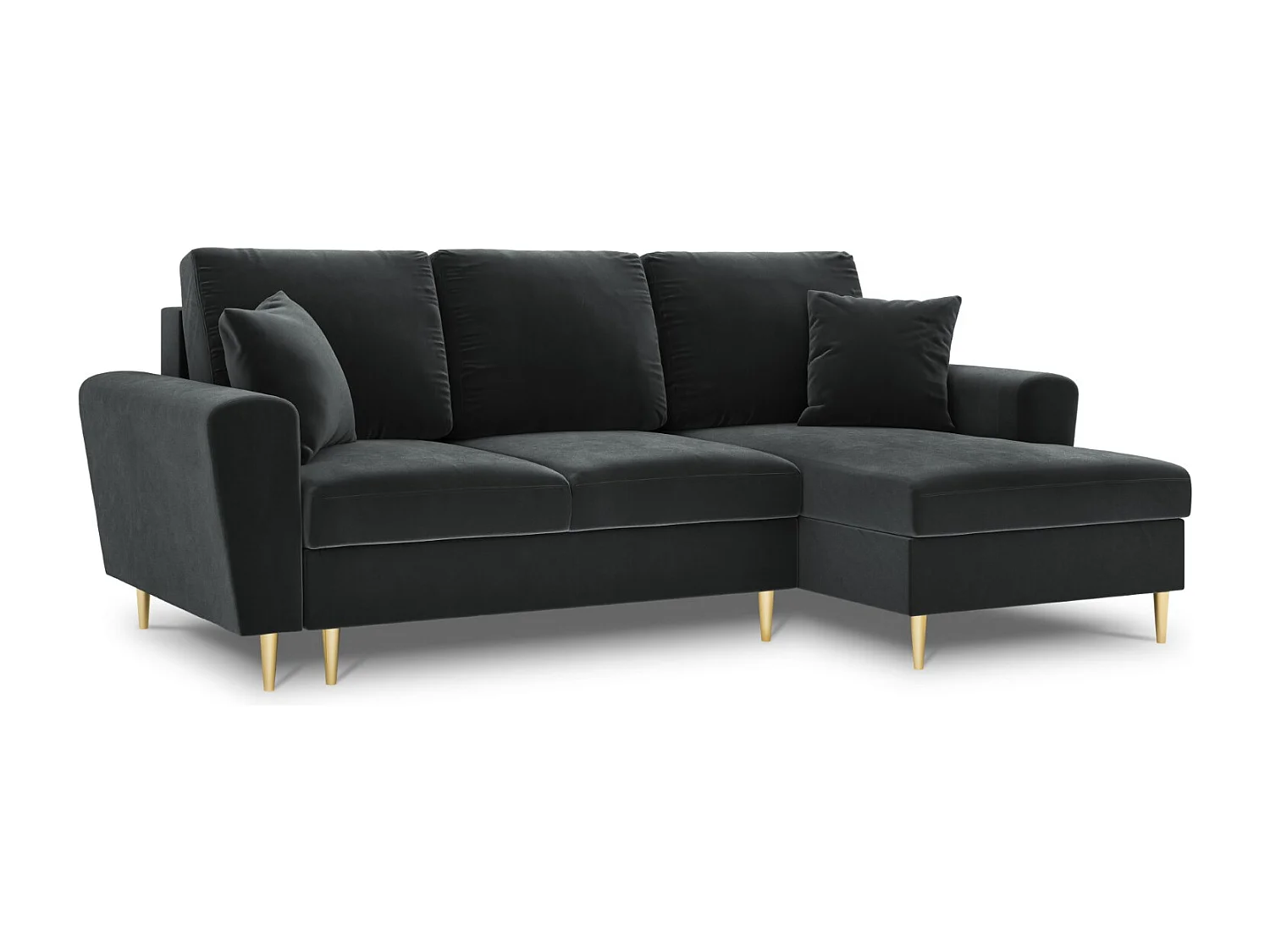 Cosmopolitan Design - 4-Sitzer ausklappbares Ecksofa rechts mit Container "Kyoto" aus Samt dunkelgrau - 241x145x88cm
