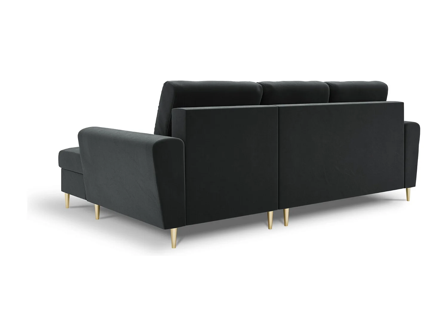 Cosmopolitan Design - 4-Sitzer ausklappbares Ecksofa rechts mit Container "Kyoto" aus Samt dunkelgrau - 241x145x88cm