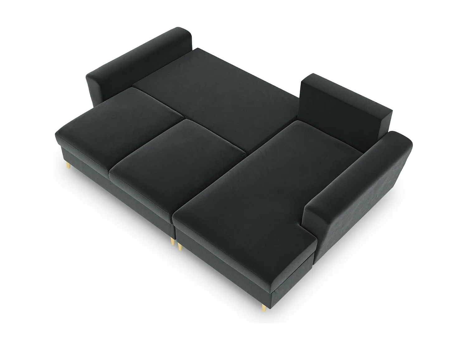 Cosmopolitan Design - 4-Sitzer ausklappbares Ecksofa rechts mit Container "Kyoto" aus Samt dunkelgrau - 241x145x88cm