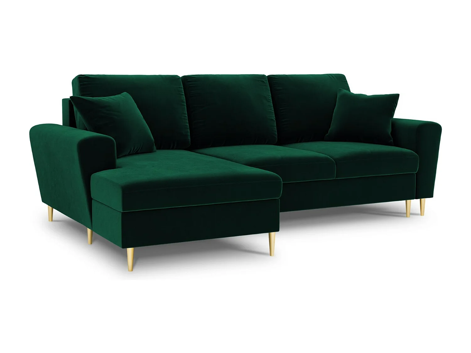 Cosmopolitan Design - 4-Sitzer ausklappbares Ecksofa links mit Container "Kyoto" aus Samt flaschengrün - 241x145x88cm