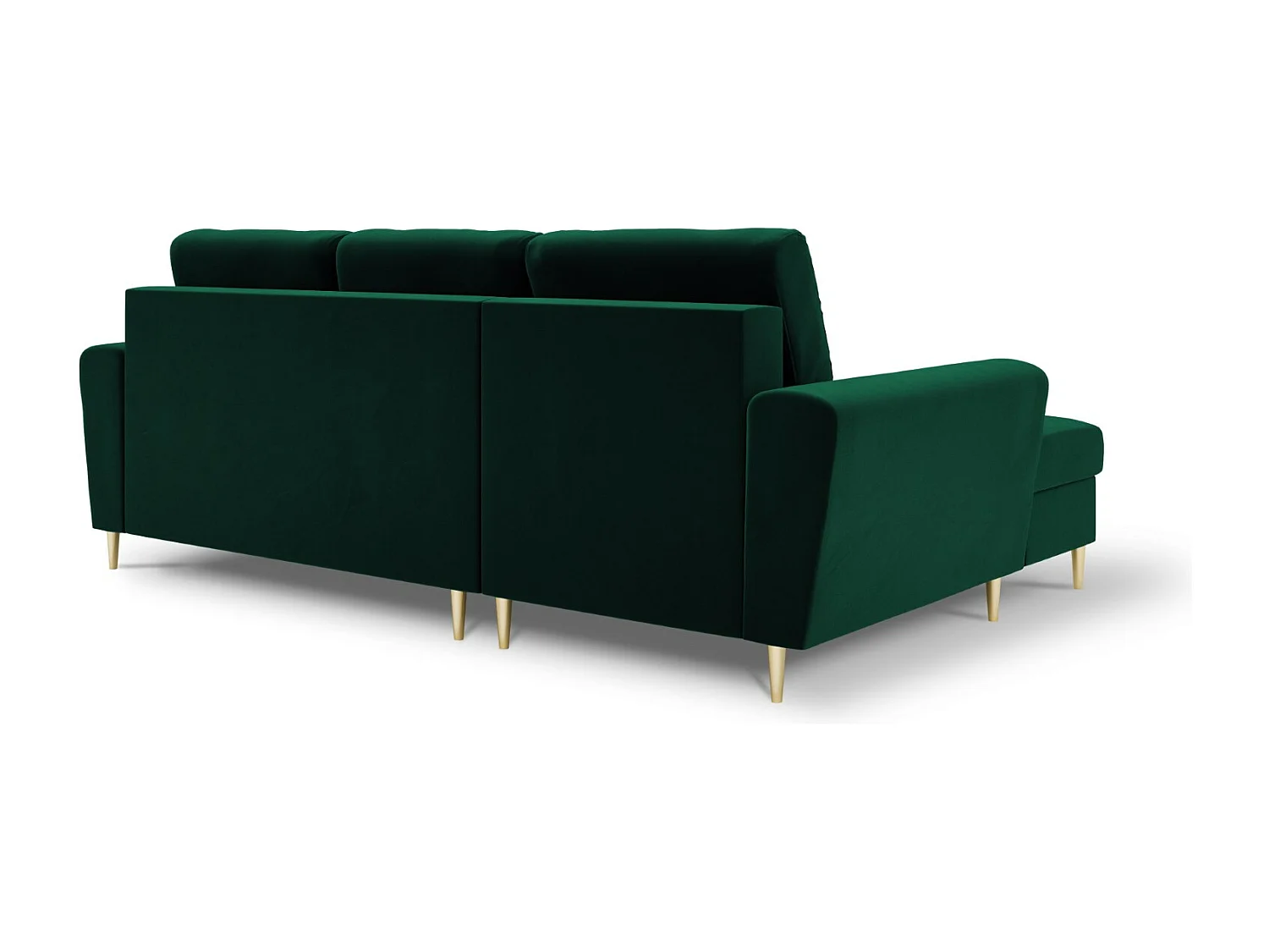 Cosmopolitan Design - 4-Sitzer ausklappbares Ecksofa links mit Container "Kyoto" aus Samt flaschengrün - 241x145x88cm