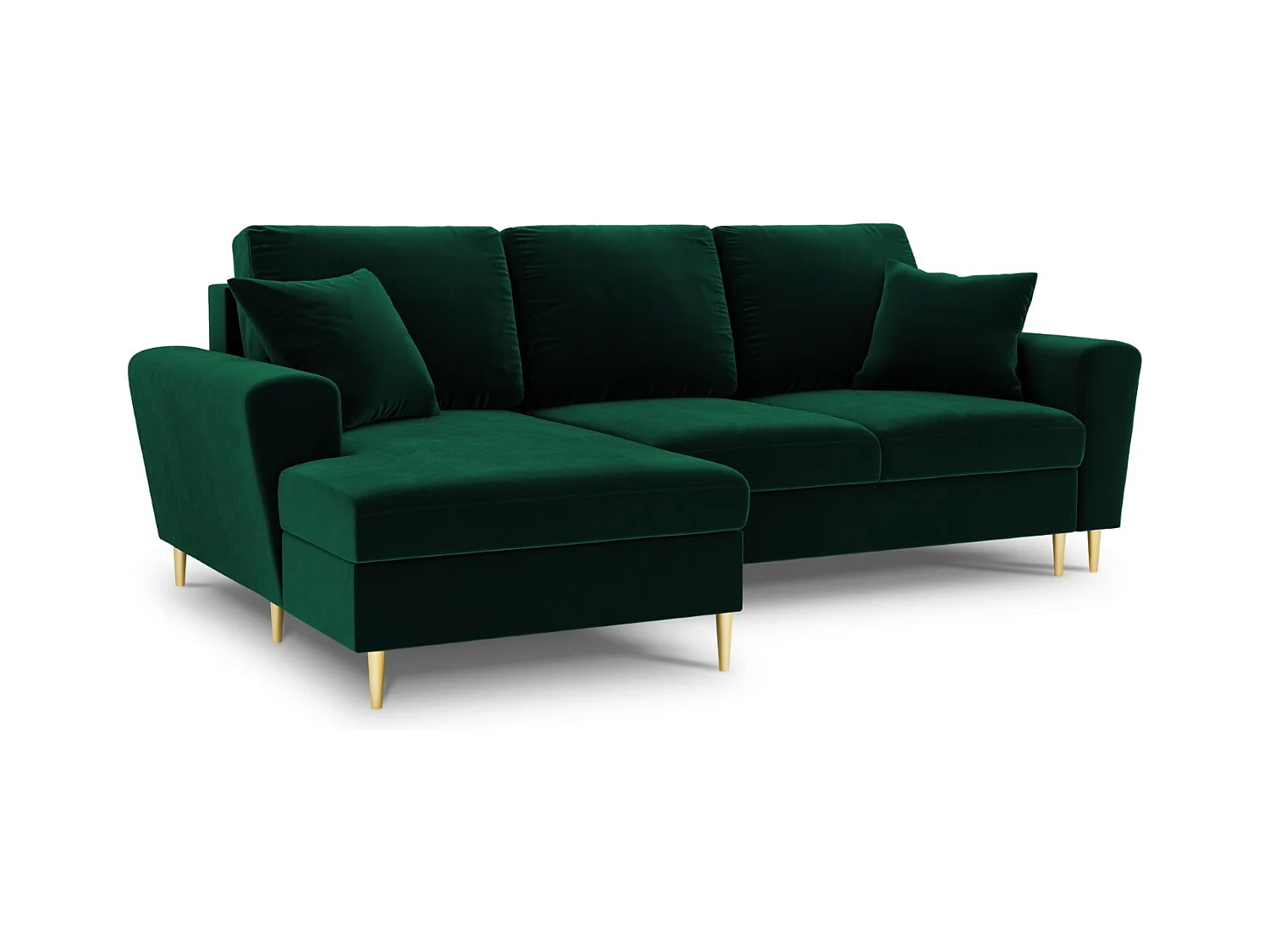 Cosmopolitan Design - Canapé d'angle gauche convertible avec coffre de rangement "Kyoto" 4 places en velours vert bouteille - 241x145x88cm