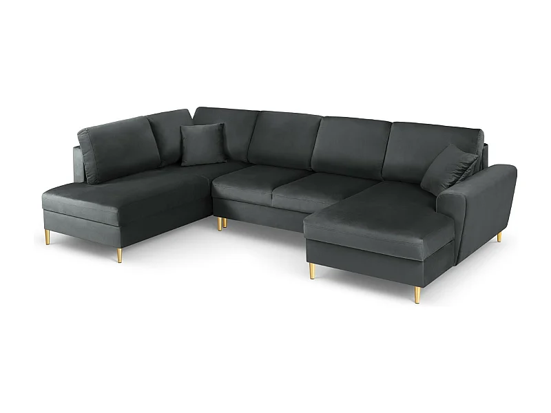 Cosmopolitan Design - Links panoramische slaapbank met opbergdoos "Kyoto" 7 zitplaatsen, Flueel, Donkergrijs - 313x194x88cm