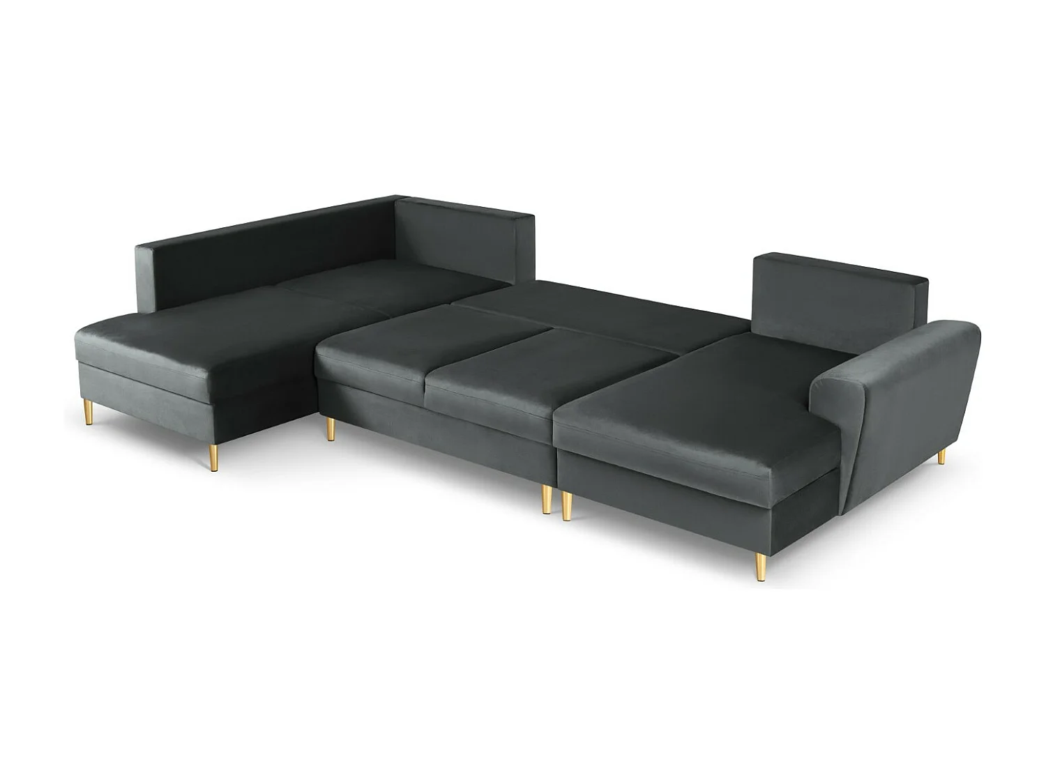 Cosmopolitan Design - Sofa panoramiczna lewa rozkładana ze schowkiem, "Kyoto" 7 miejsc welur, szary ciemny - 313x194x88cm