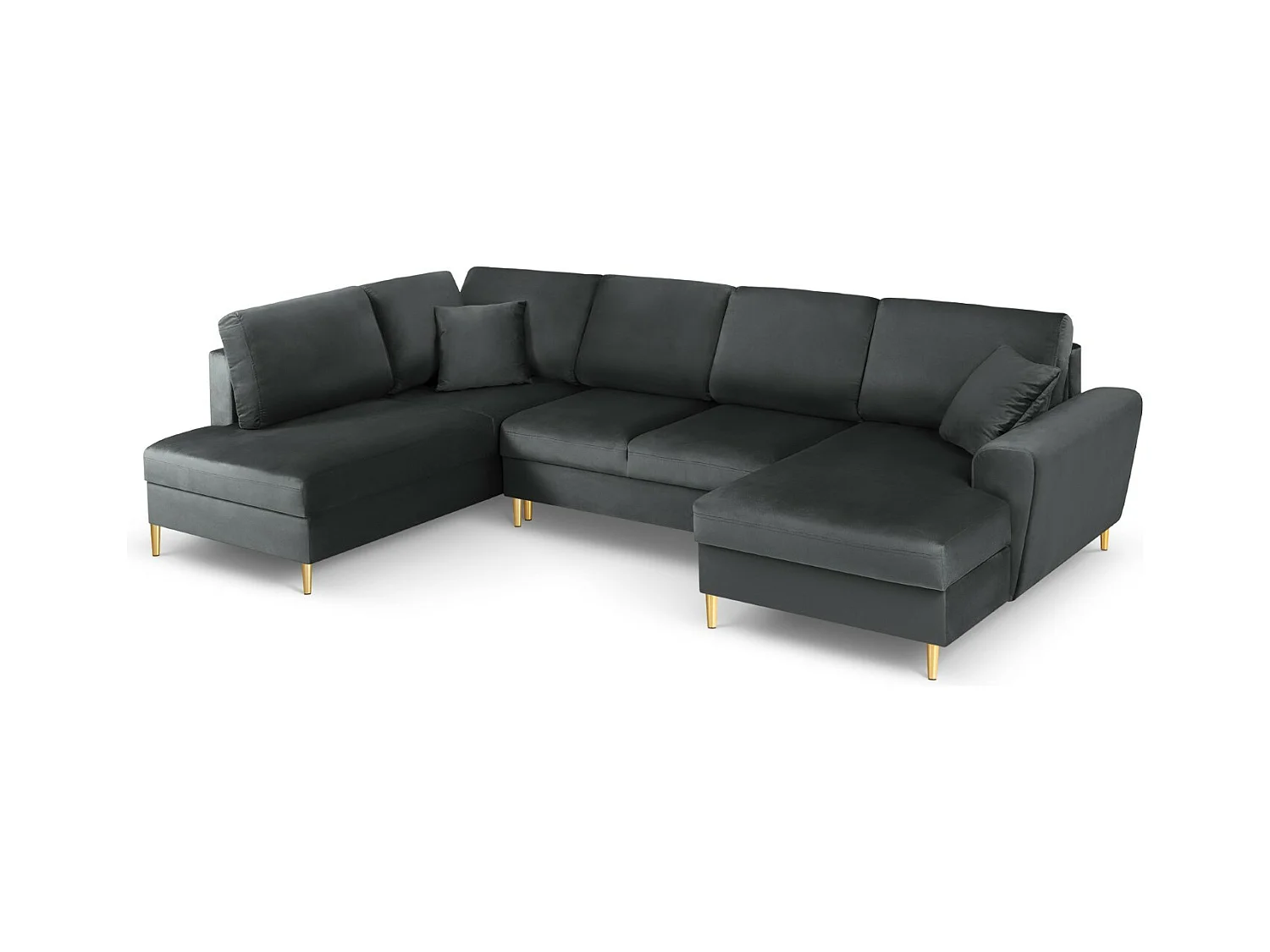 Cosmopolitan Design - Canapé gauche panoramique convertible avec coffre de rangement "Kyoto" 7 places en velours gris foncé - 313x194x88cm