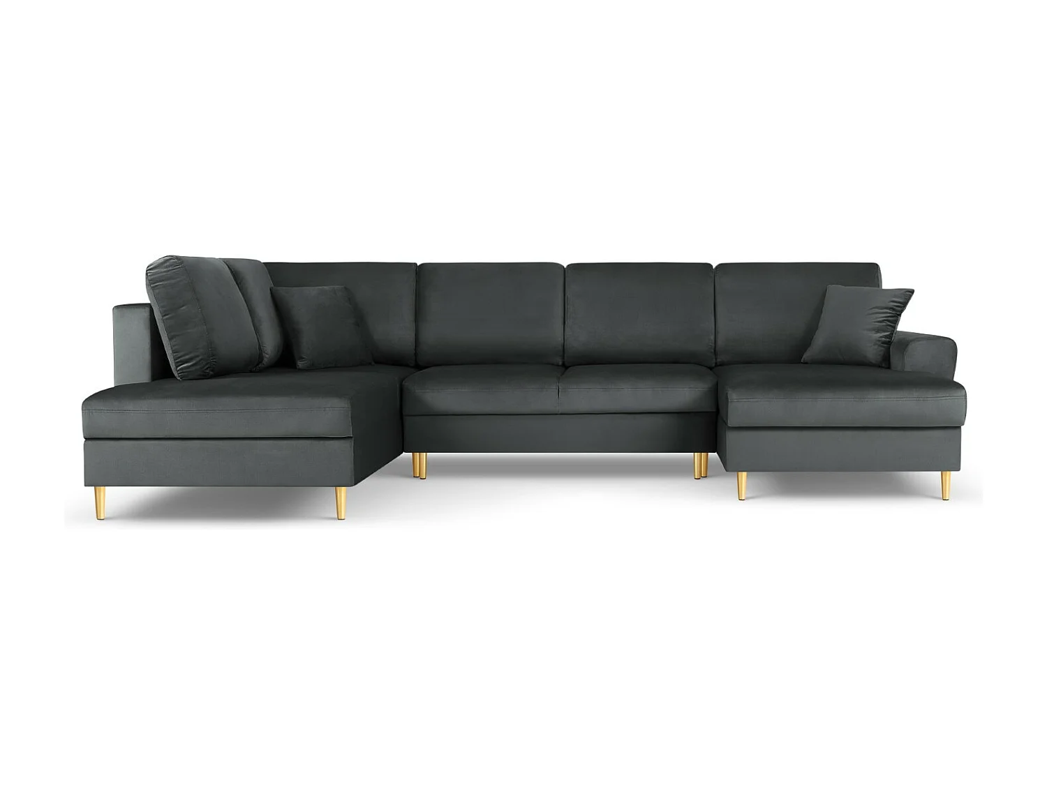 Cosmopolitan Design - Canapé gauche panoramique convertible avec coffre de rangement "Kyoto" 7 places en velours gris foncé - 313x194x88cm