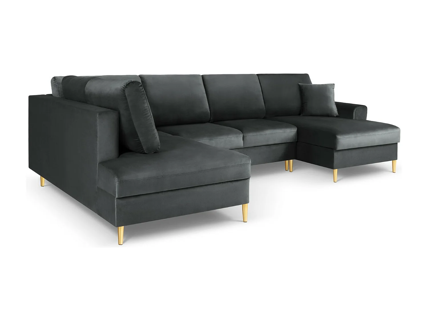 Cosmopolitan Design - Canapé gauche panoramique convertible avec coffre de rangement "Kyoto" 7 places en velours gris foncé - 313x194x88cm