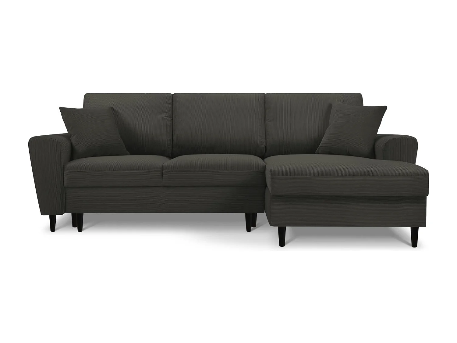 Cosmopolitan Design - Converteerbare hoekbank rechts met opbergdoos "Kyoto" 4 zitplaatsen, Ribfluwelen, Zwart - 241x145x88cm