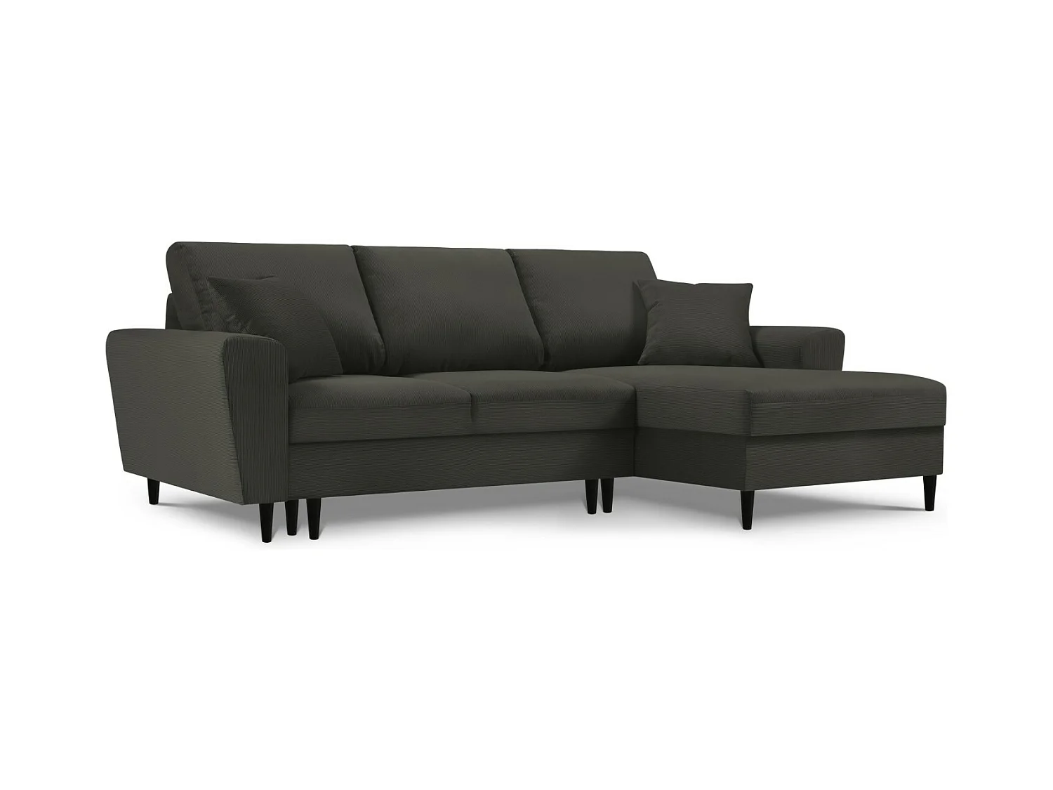 Cosmopolitan Design - Canapé d'angle droit convertible avec coffre de rangement "Kyoto" 4 places en velours côtelé noir - 241x145x88cm