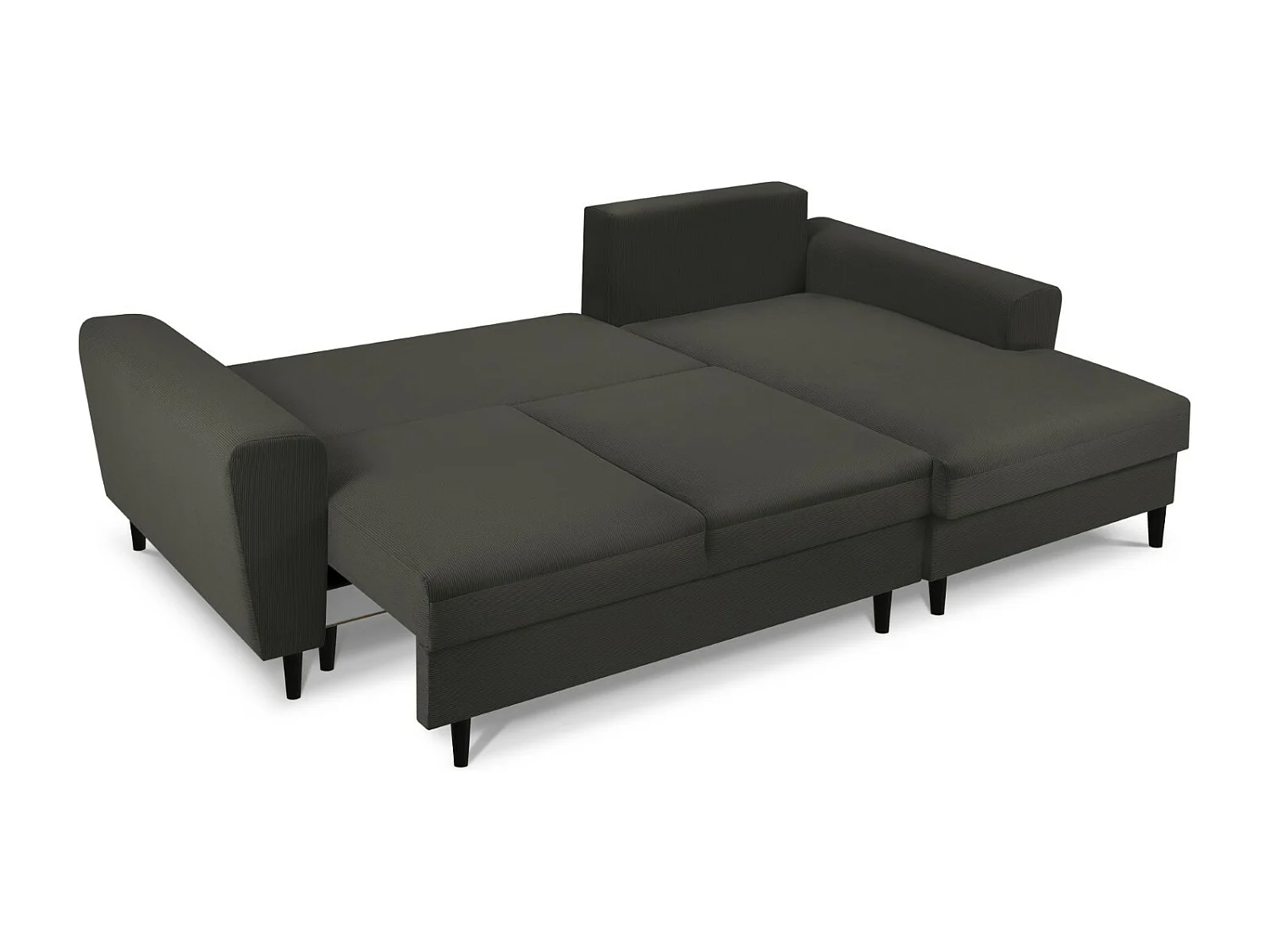 Cosmopolitan Design - Canapé d'angle droit convertible avec coffre de rangement "Kyoto" 4 places en velours côtelé noir - 241x145x88cm