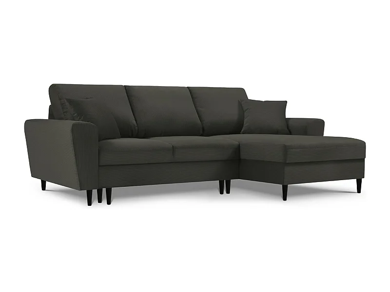 Cosmopolitan Design - 4-Sitzer ausklappbares Ecksofa rechts mit Container "Kyoto" aus Cord schwarz - 241x145x88cm