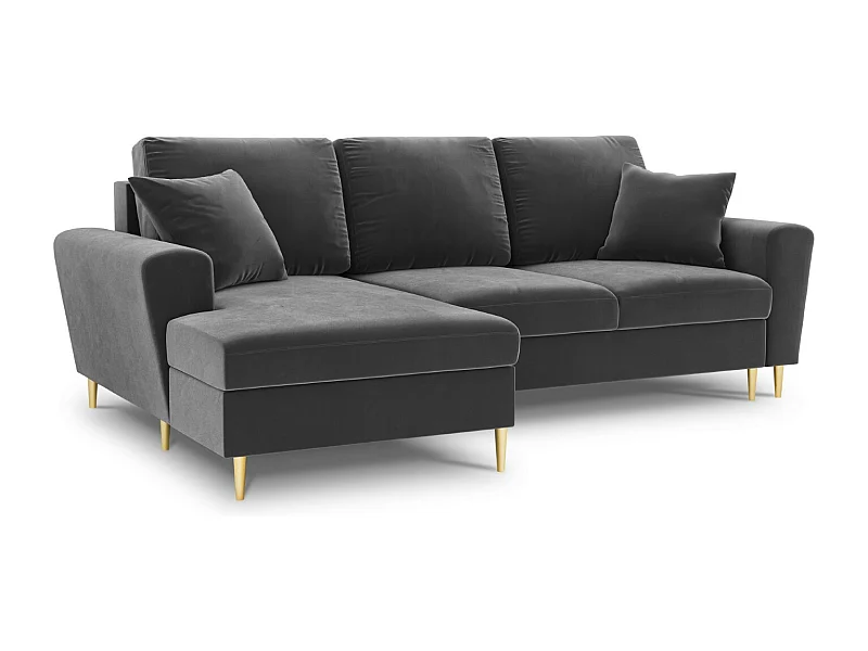 Cosmopolitan Design - 4-Sitzer ausklappbares Ecksofa links mit Container "Kyoto" aus Samt hellgrau - 241x145x88cm