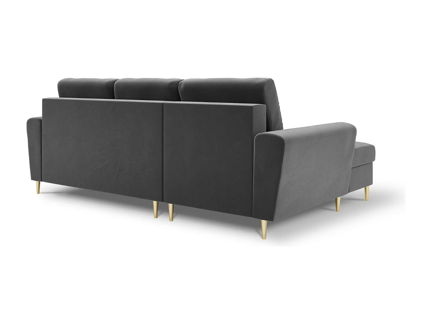 Cosmopolitan Design - Sofá cama esquinero izquierdo con baúl de almacenaje "Kyoto" 4 plazas de terciopelo gris claro - 241x145x88cm