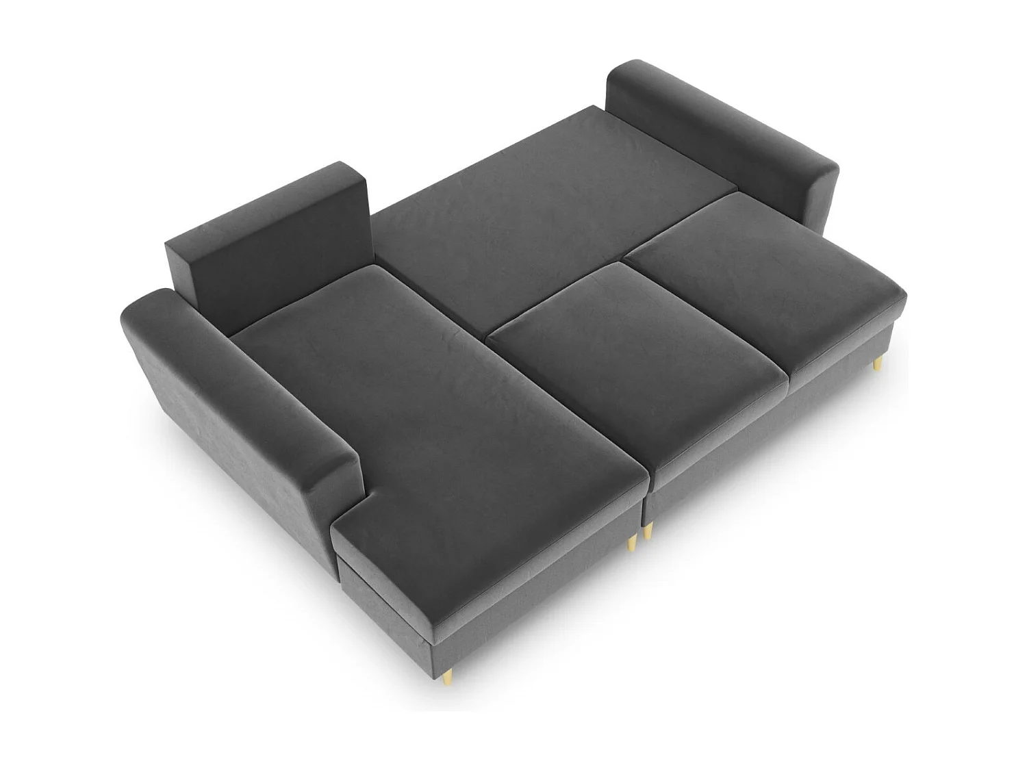 Cosmopolitan Design - Sofá cama esquinero izquierdo con baúl de almacenaje "Kyoto" 4 plazas de terciopelo gris claro - 241x145x88cm