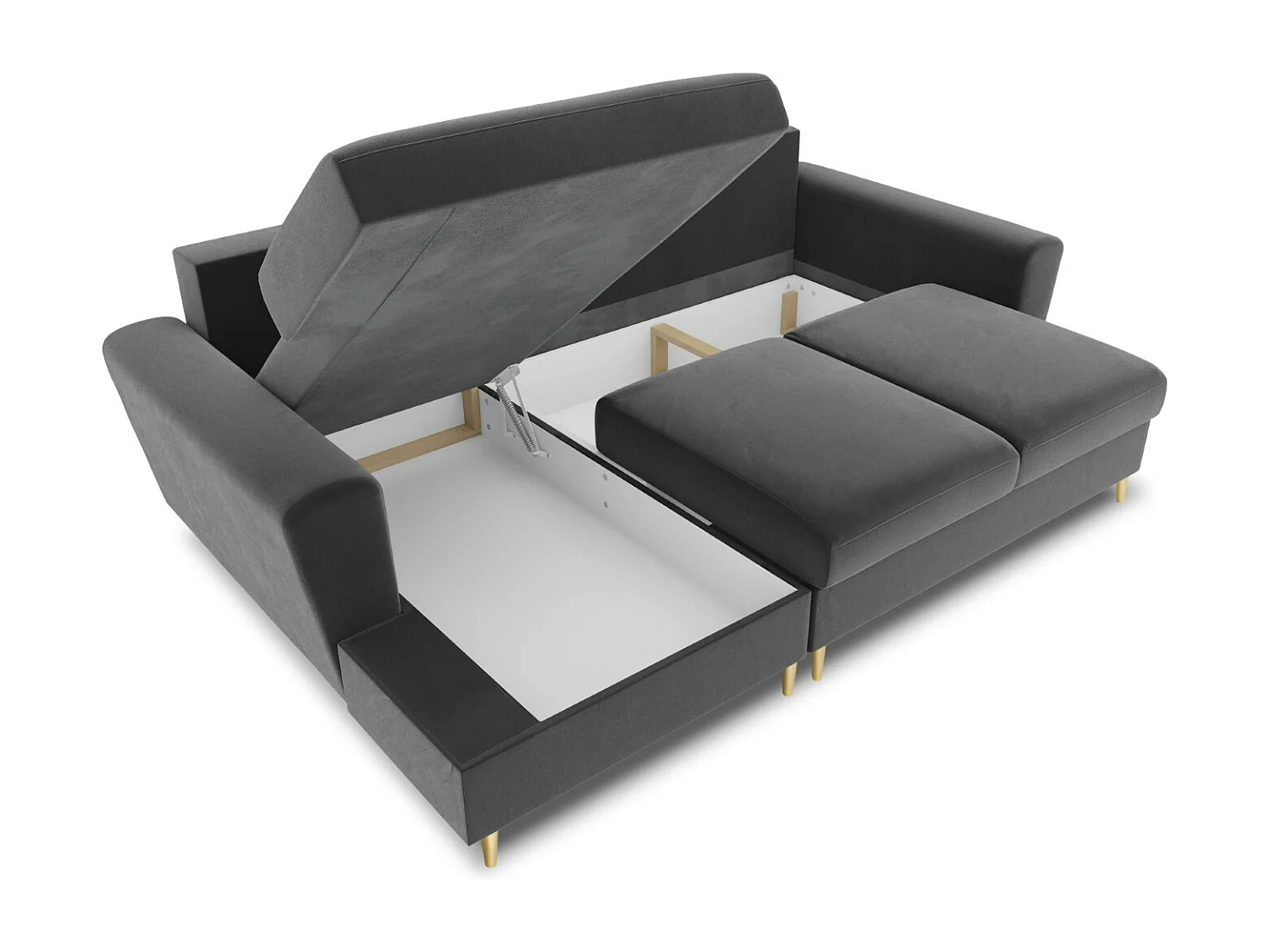 Cosmopolitan Design - Canapé d'angle gauche convertible avec coffre de rangement "Kyoto" 4 places en velours gris clair - 241x145x88cm