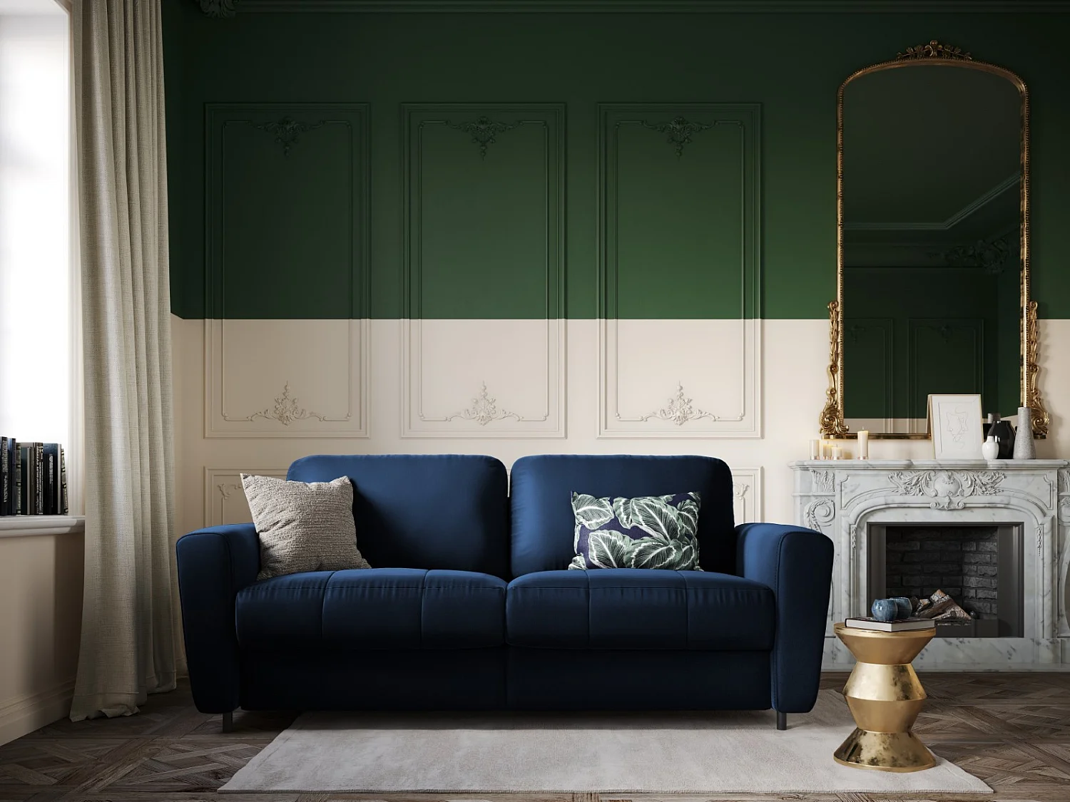 CXL by Christian Lacroix - Converteerbare bank "Audra" 4 zitplaatsen, Flueel, Koningsblauw - 212x101x88cm