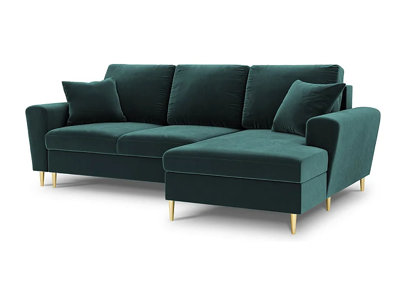 Cosmopolitan Design - Sofá convertível de canto direito com caixa de arrumação "Kyoto" 4 lugares em veludo petróleo - 241x145x88cm