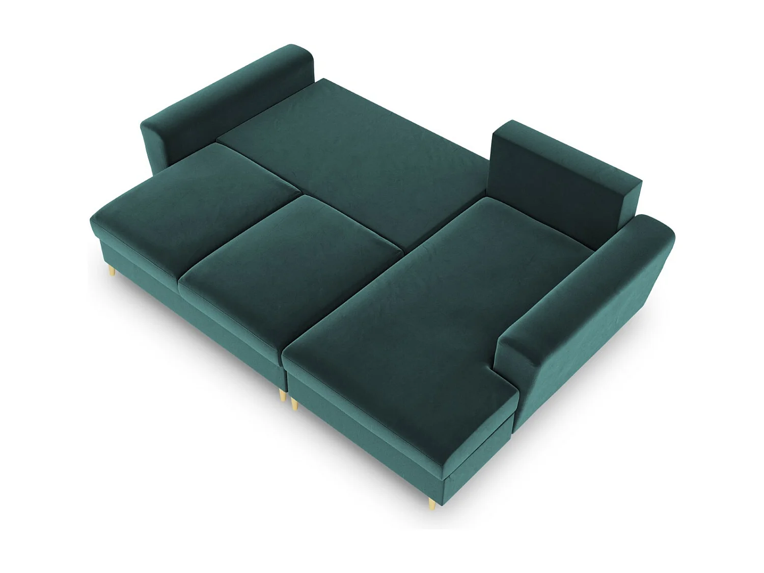Cosmopolitan Design - 4-Sitzer ausklappbares Ecksofa rechts mit Container "Kyoto" aus Samt petrol - 241x145x88cm