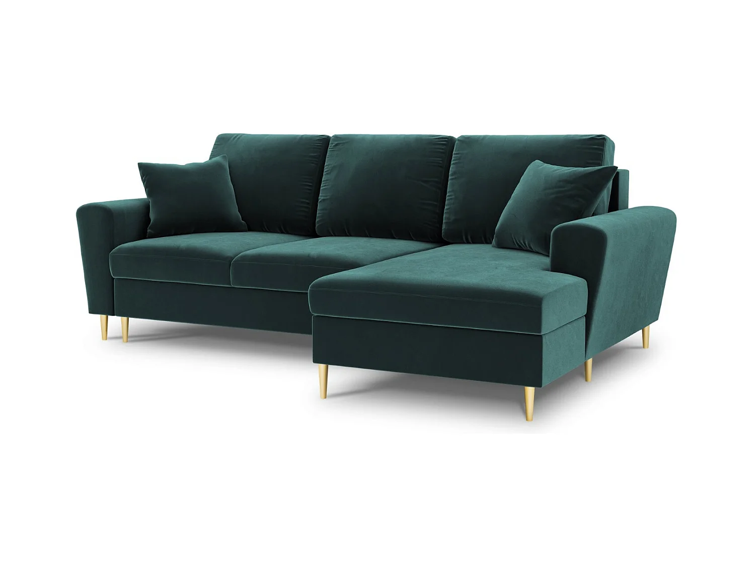Cosmopolitan Design - Canapé d'angle droit convertible avec coffre de rangement "Kyoto" 4 places en velours pétrole - 241x145x88cm