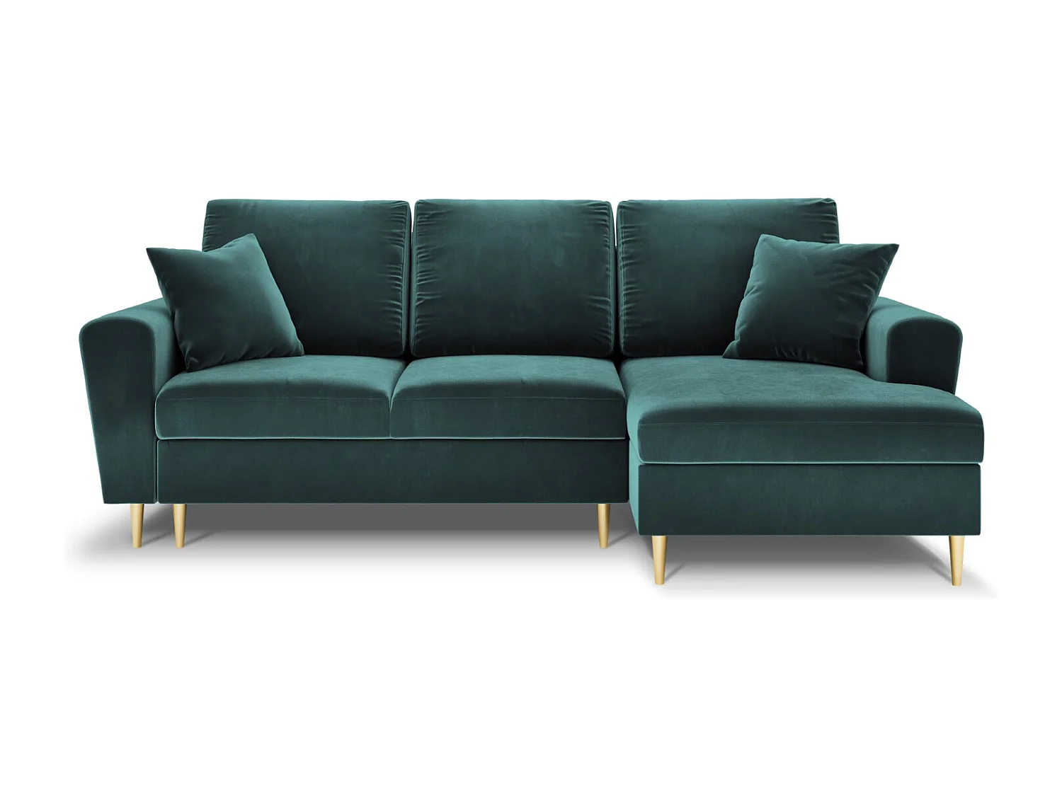 Cosmopolitan Design - Canapé d'angle droit convertible avec coffre de rangement "Kyoto" 4 places en velours pétrole - 241x145x88cm