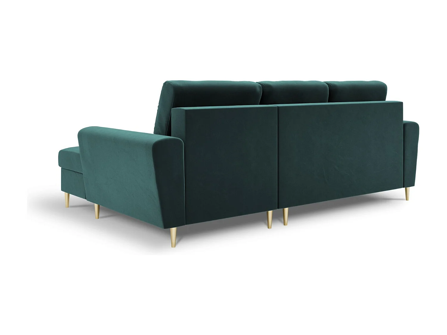 Cosmopolitan Design - Canapé d'angle droit convertible avec coffre de rangement "Kyoto" 4 places en velours pétrole - 241x145x88cm