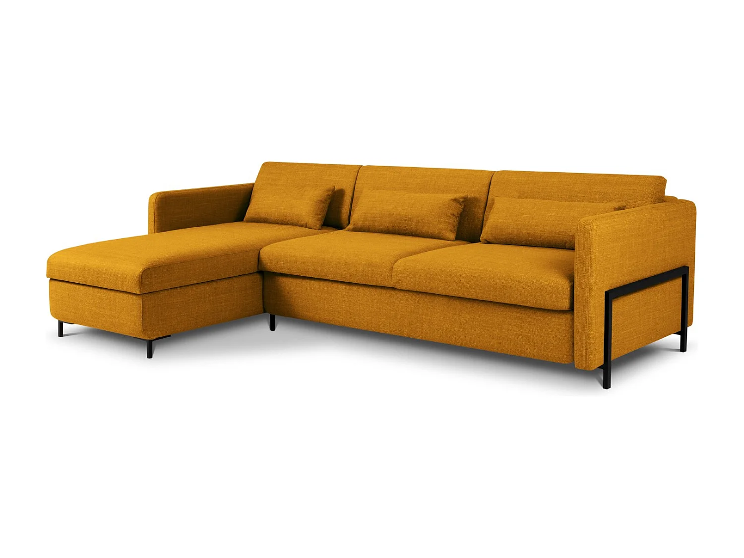 CXL by Christian Lacroix - 5-Sitzer ausklappbares Ecksofa links mit Container "Yanis" Sitzer aus strukturiertem Stoff gold - 280x170x80cm