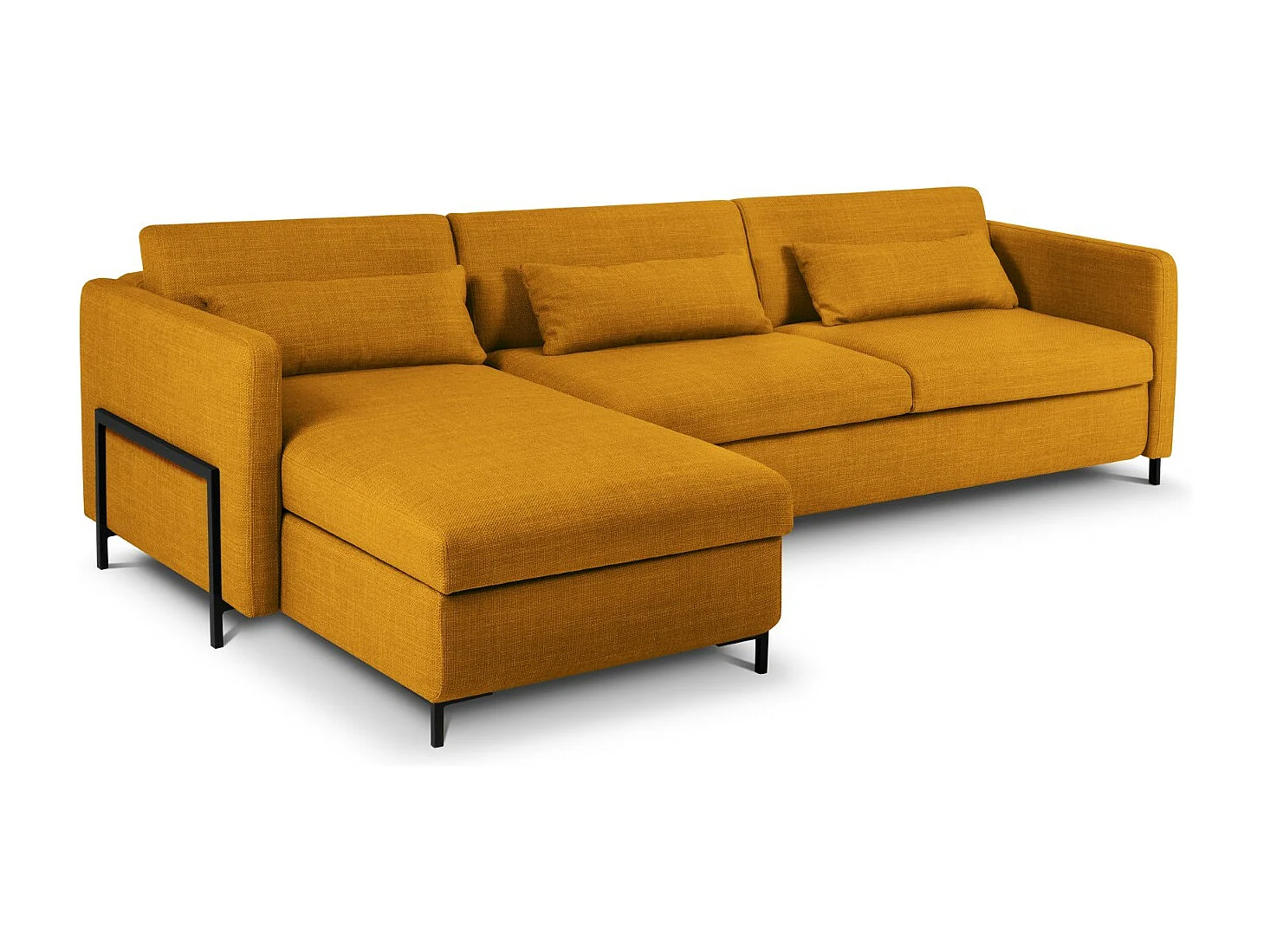 CXL by Christian Lacroix - 5-Sitzer ausklappbares Ecksofa links mit Container "Yanis" Sitzer aus strukturiertem Stoff gold - 280x170x80cm