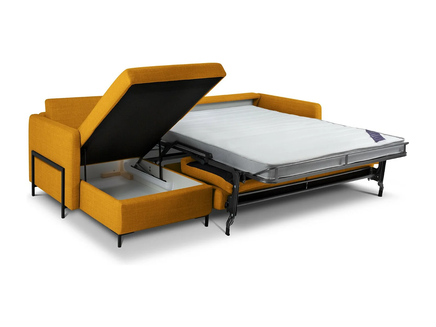 CXL by Christian Lacroix - 5-Sitzer ausklappbares Ecksofa links mit Container "Yanis" Sitzer aus strukturiertem Stoff gold - 280x170x80cm