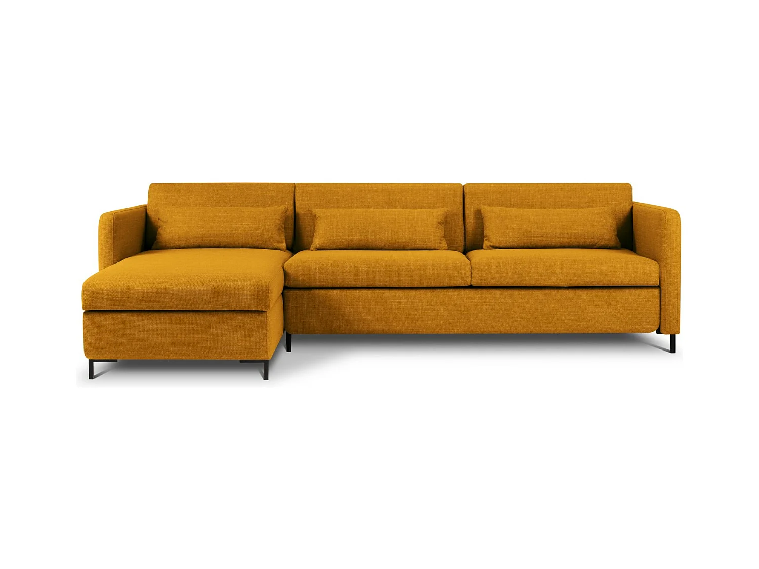 CXL by Christian Lacroix - Canapé d'angle gauche convertible avec coffre de rangement "Yanis" 5 places en tissu structurel or - 280x170x80cm