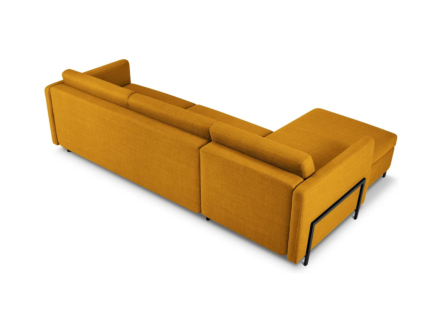 CXL by Christian Lacroix - Canapé d'angle gauche convertible avec coffre de rangement "Yanis" 5 places en tissu structurel or - 280x170x80cm