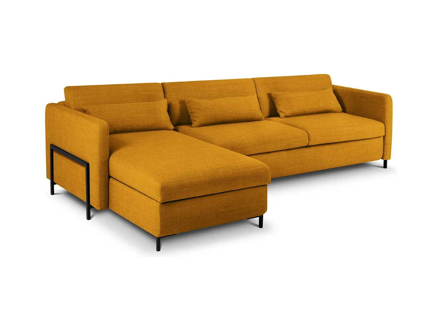 CXL by Christian Lacroix - Canapé d'angle gauche convertible avec coffre de rangement "Yanis" 5 places en tissu structurel or - 280x170x80cm