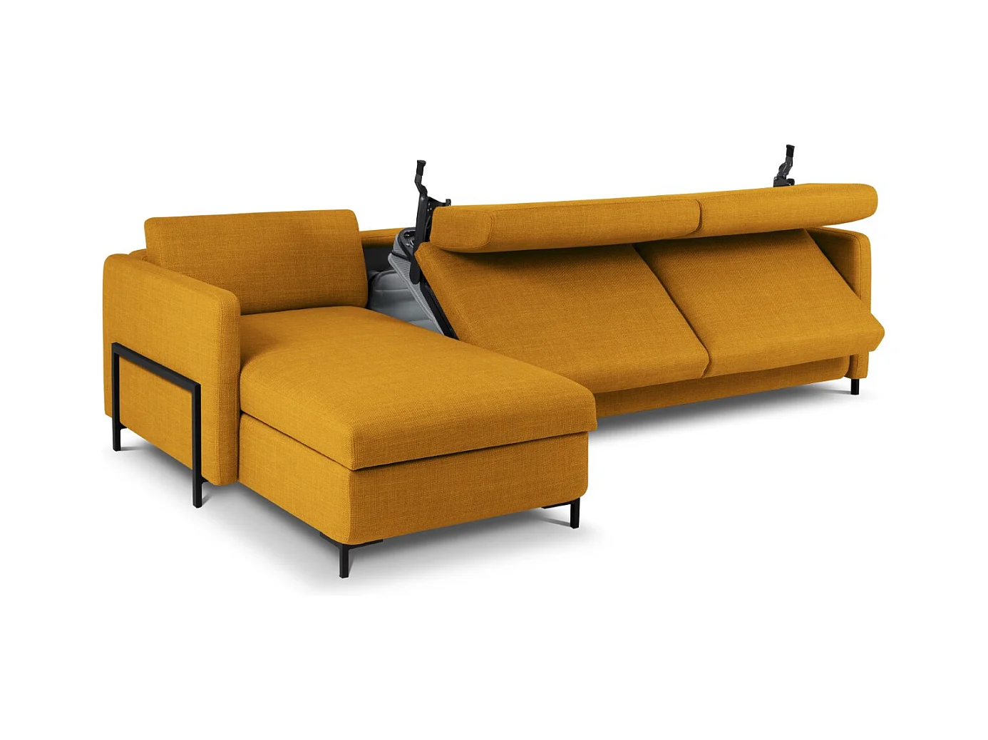 CXL by Christian Lacroix - Canapé d'angle gauche convertible avec coffre de rangement "Yanis" 5 places en tissu structurel or - 280x170x80cm