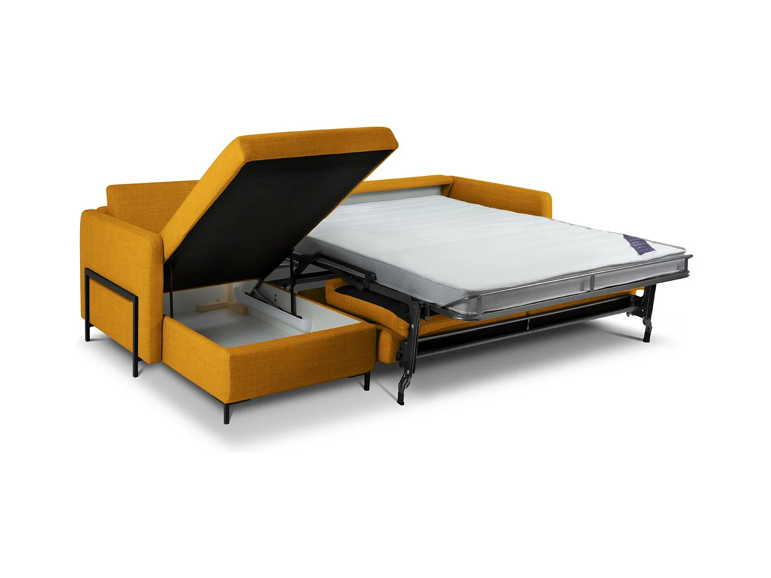 CXL by Christian Lacroix - Canapé d'angle gauche convertible avec coffre de rangement "Yanis" 5 places en tissu structurel or - 280x170x80cm