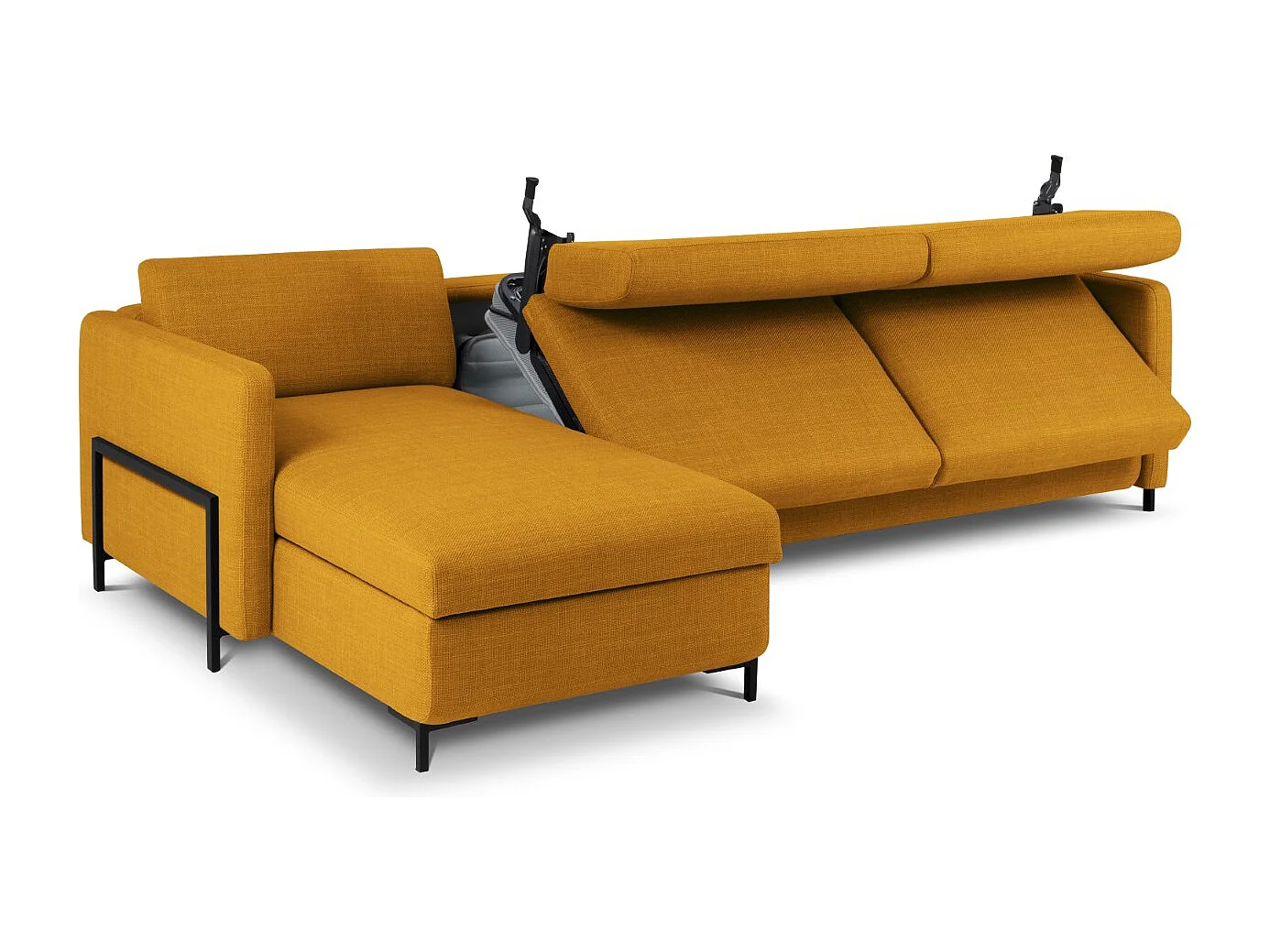 CXL by Christian Lacroix - Canapé d'angle gauche convertible avec coffre de rangement "Yanis" 5 places en tissu structurel or - 280x170x80cm