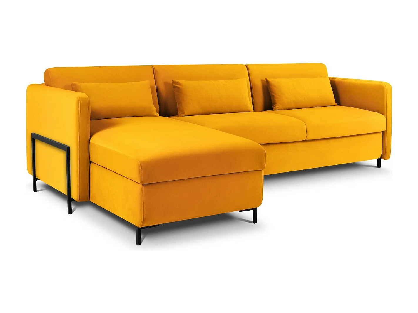 CXL by Christian Lacroix - Uitklapbare hoekbank links "Yanis" 4 zitplaatsen, Flueel, GEEL - 260x170x80cm