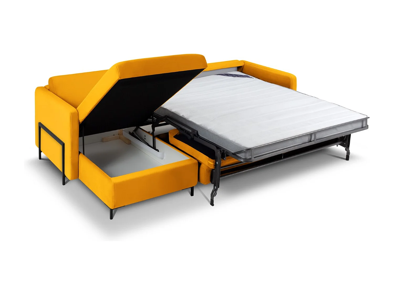 CXL by Christian Lacroix - Uitklapbare hoekbank links "Yanis" 4 zitplaatsen, Flueel, GEEL - 260x170x80cm