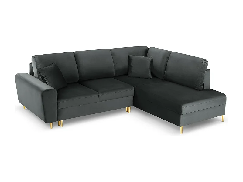Cosmopolitan Design - Canapé d'angle droit convertible avec coffre de rangement "Kyoto" 5 places en velours gris foncé - 243x194x88cm