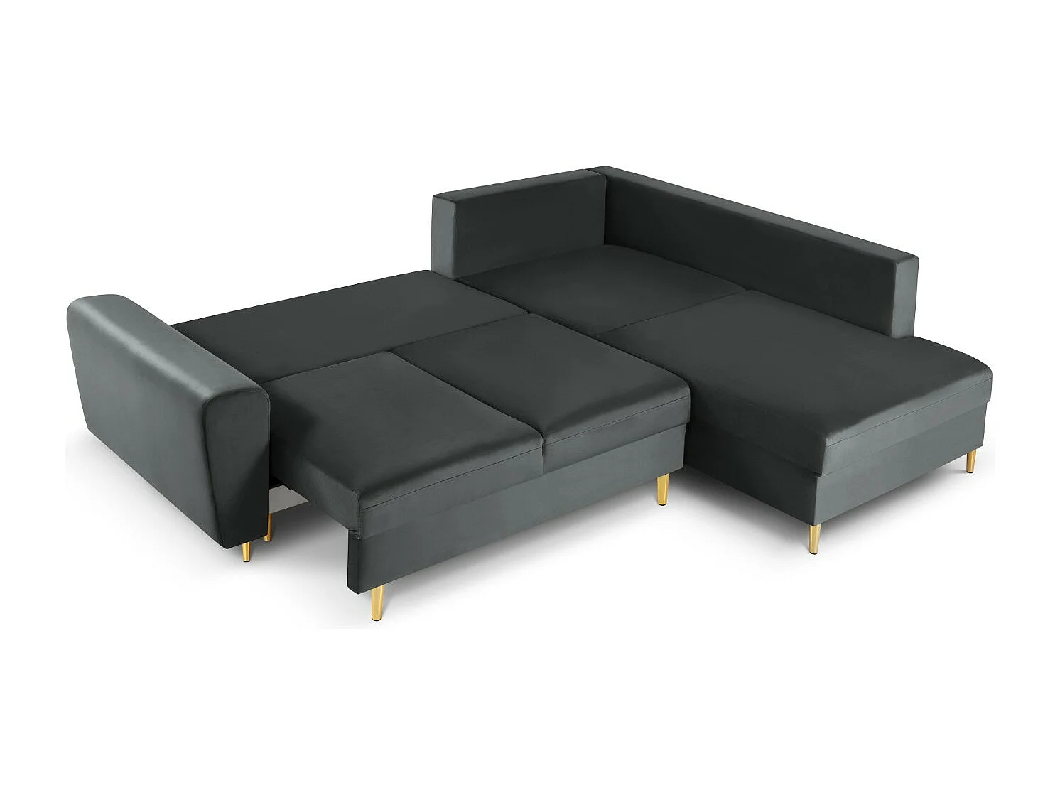 Cosmopolitan Design - 5-Sitzer ausklappbares Ecksofa rechts mit Container "Kyoto" aus Samt dunkelgrau - 243x194x88cm