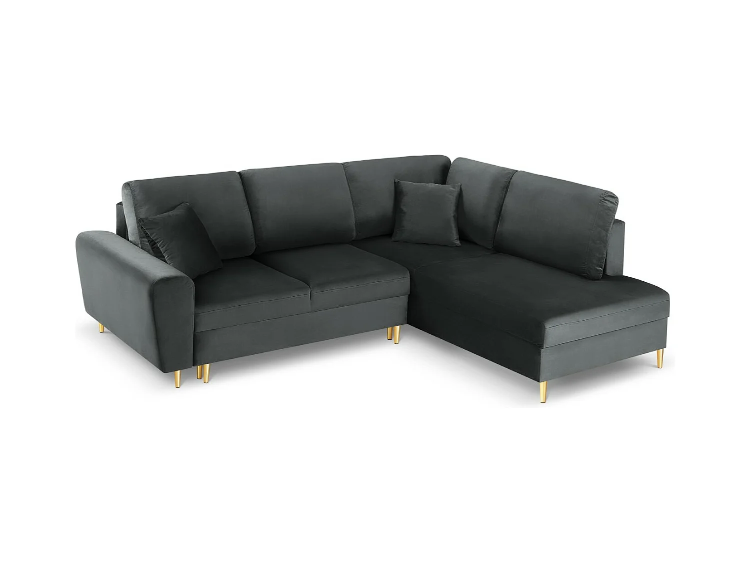 Cosmopolitan Design - Canapé d'angle droit convertible avec coffre de rangement "Kyoto" 5 places en velours gris foncé - 243x194x88cm