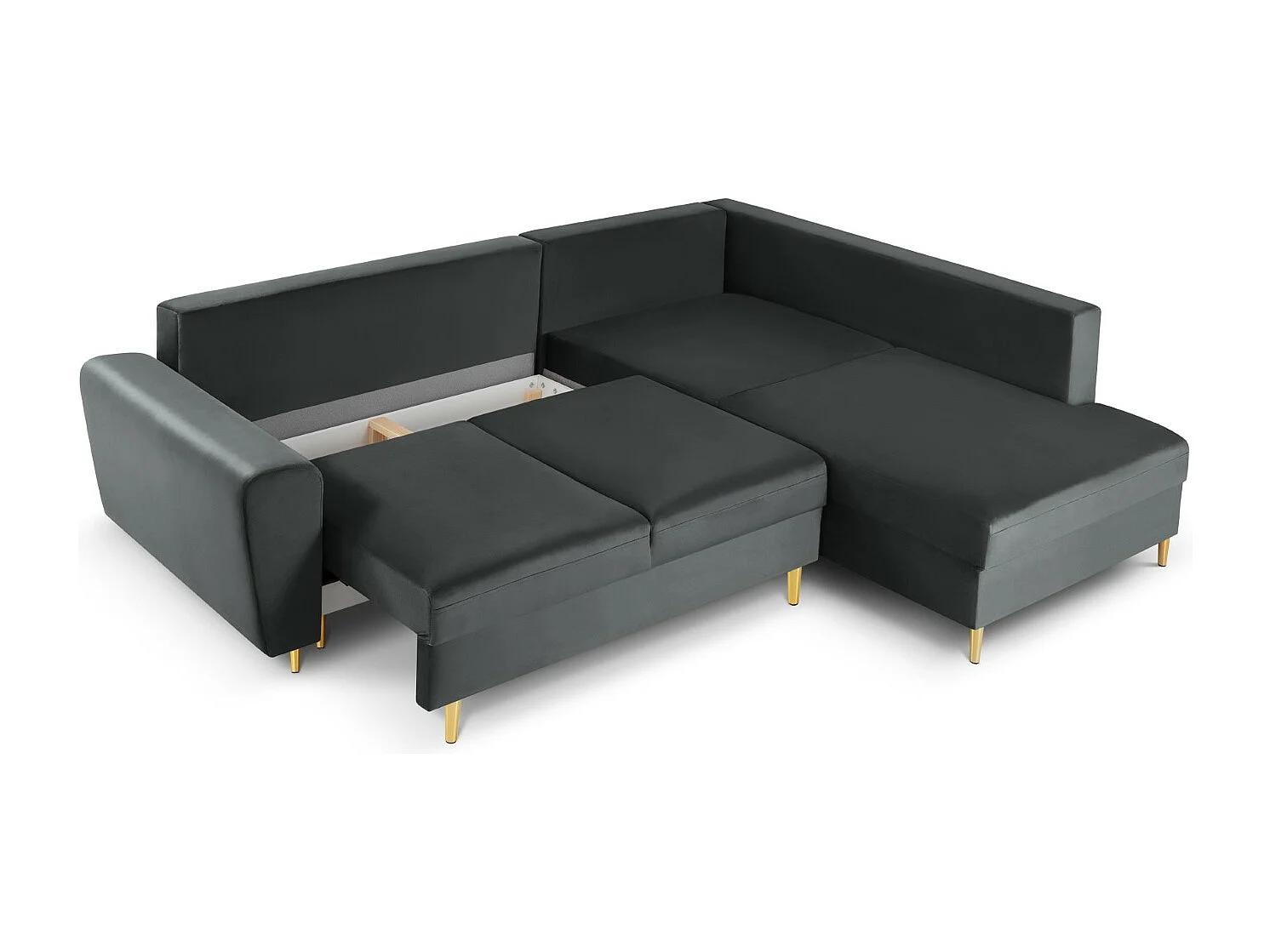 Cosmopolitan Design - Canapé d'angle droit convertible avec coffre de rangement "Kyoto" 5 places en velours gris foncé - 243x194x88cm