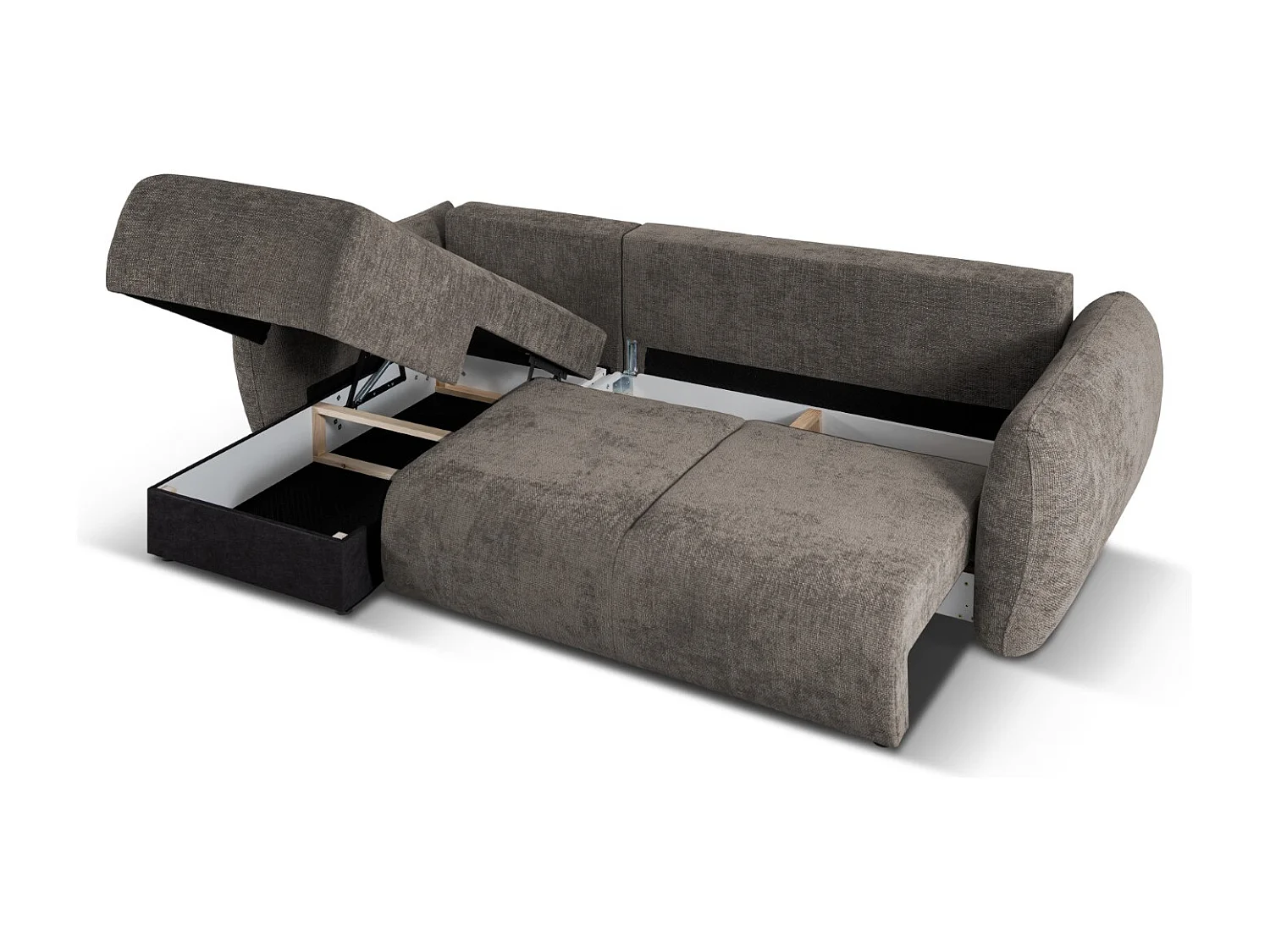 Cosmopolitan Design - Canapé d'angle gauche convertible avec coffre de rangement "Matera" 4 places en chenille gris - 253x173x86cm