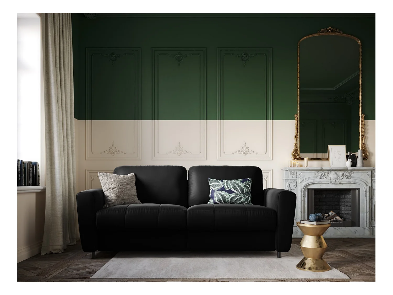 CXL by Christian Lacroix - Converteerbare bank "Audra" 3 zitplaatsen, Flueel, Zwart - 192x101x88cm