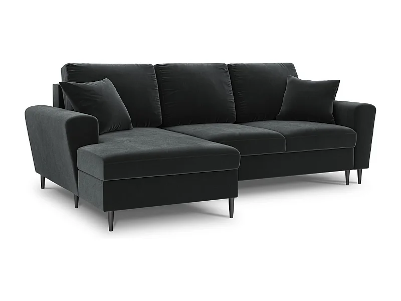 Cosmopolitan Design - 4-Sitzer ausklappbares Ecksofa links mit Container "Kyoto" aus Samt dunkelgrau - 241x145x88cm