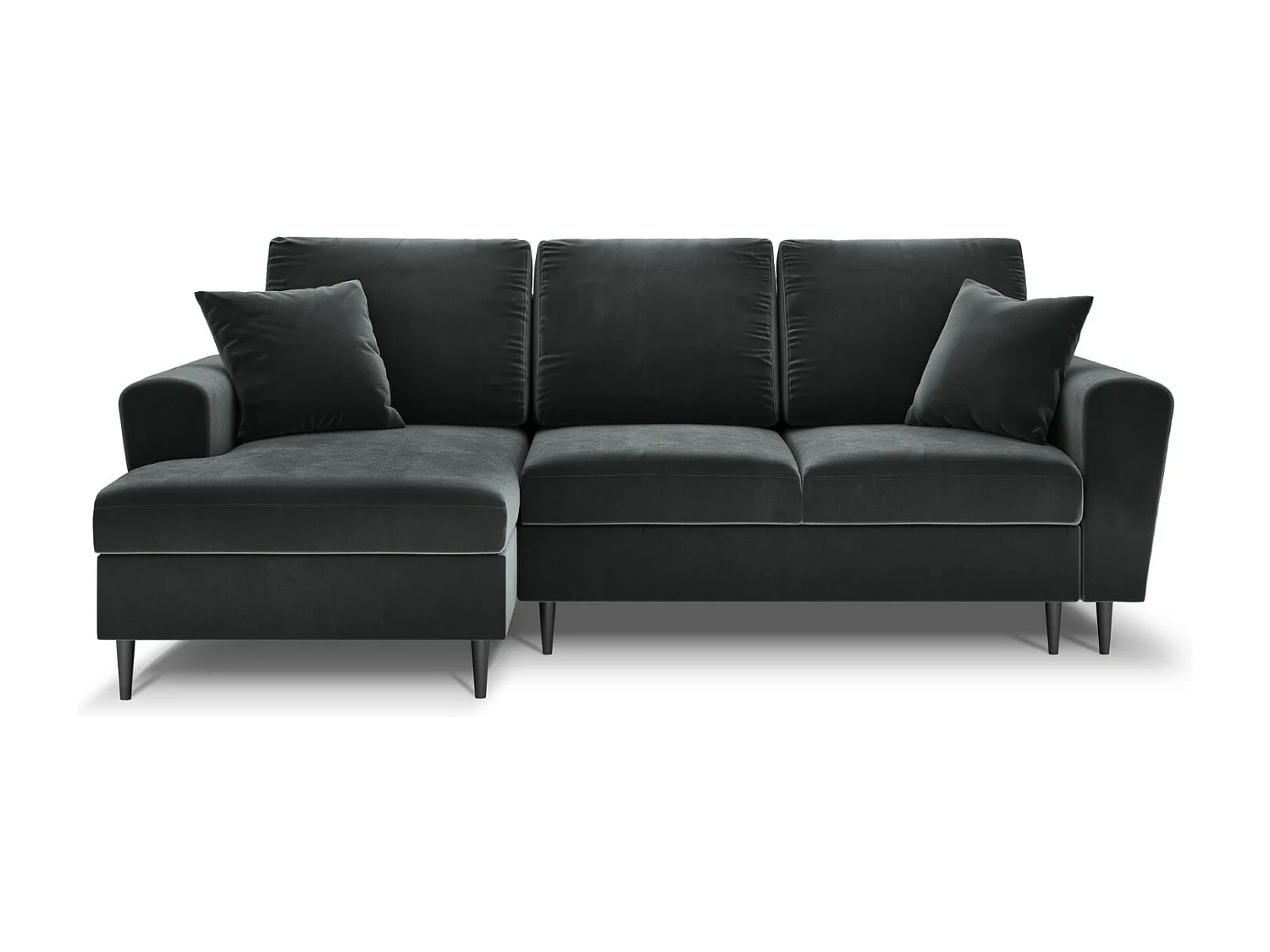 Cosmopolitan Design - 4-Sitzer ausklappbares Ecksofa links mit Container "Kyoto" aus Samt dunkelgrau - 241x145x88cm