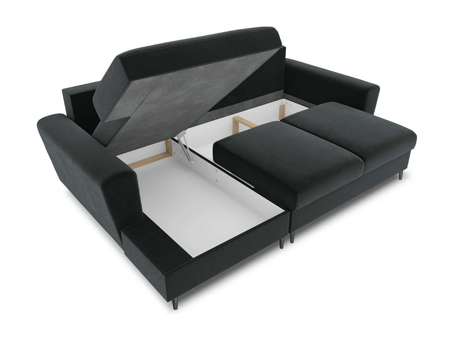 Cosmopolitan Design - 4-Sitzer ausklappbares Ecksofa links mit Container "Kyoto" aus Samt dunkelgrau - 241x145x88cm