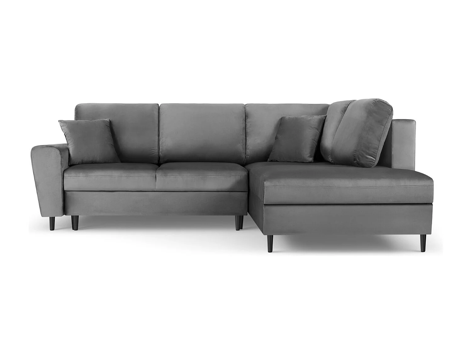 Cosmopolitan Design - Sofá cama esquinero derecho con baúl de almacenaje "Kyoto" 5 plazas de terciopelo gris claro - 243x194x88cm