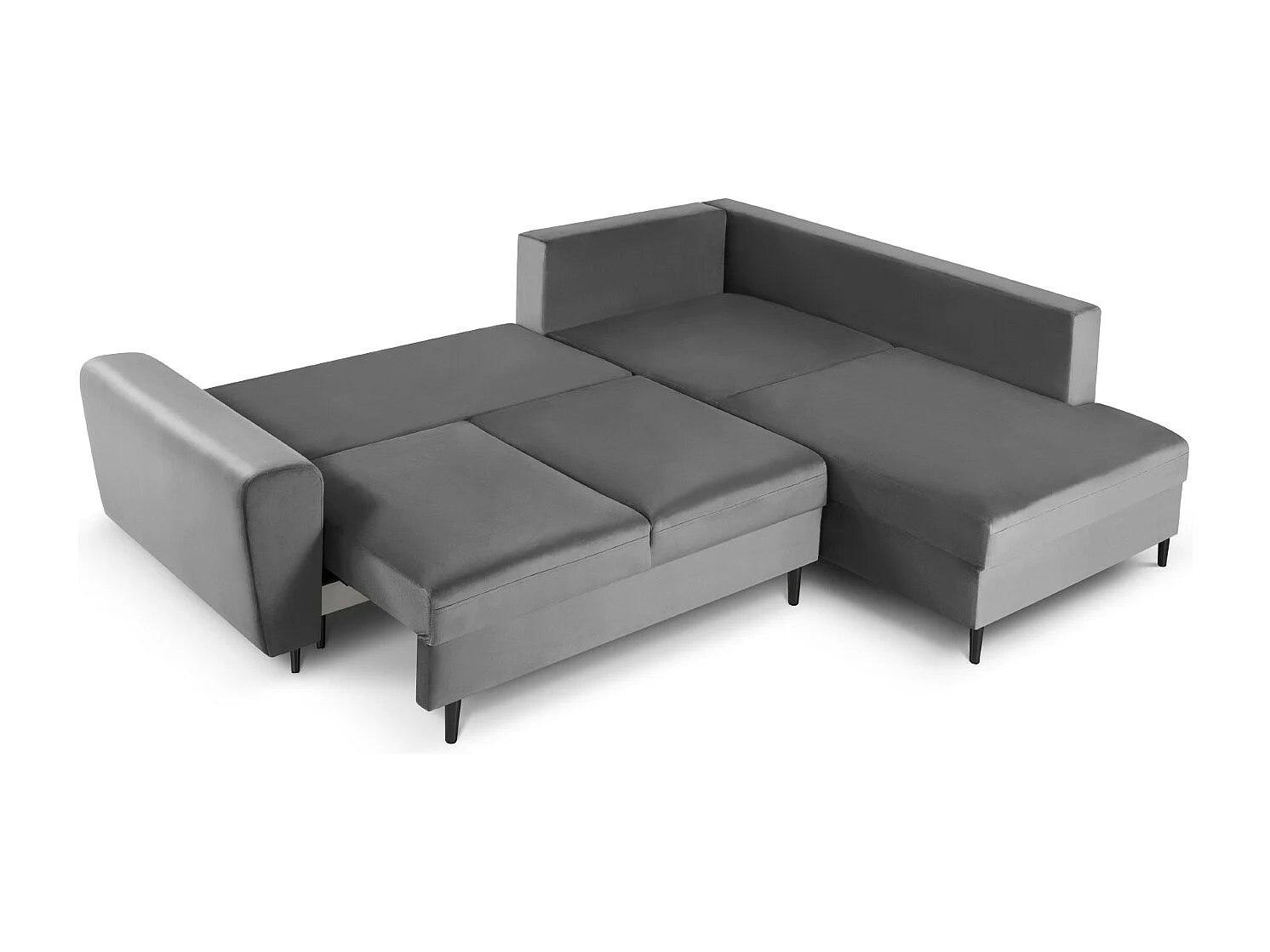 Cosmopolitan Design - Sofá cama esquinero derecho con baúl de almacenaje "Kyoto" 5 plazas de terciopelo gris claro - 243x194x88cm